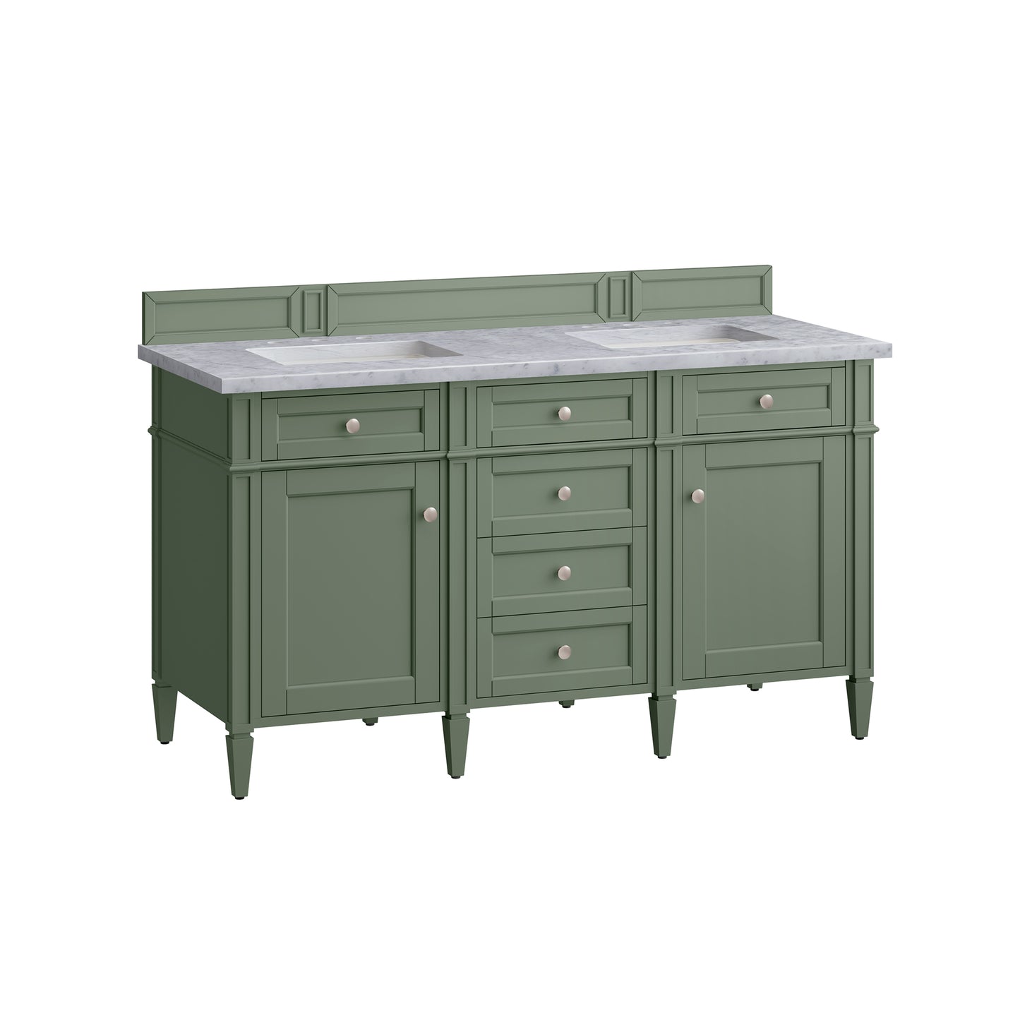 Brittany 60" Double Vanity, Smokey Celadon w/ 3 CM Carrara Marble Top