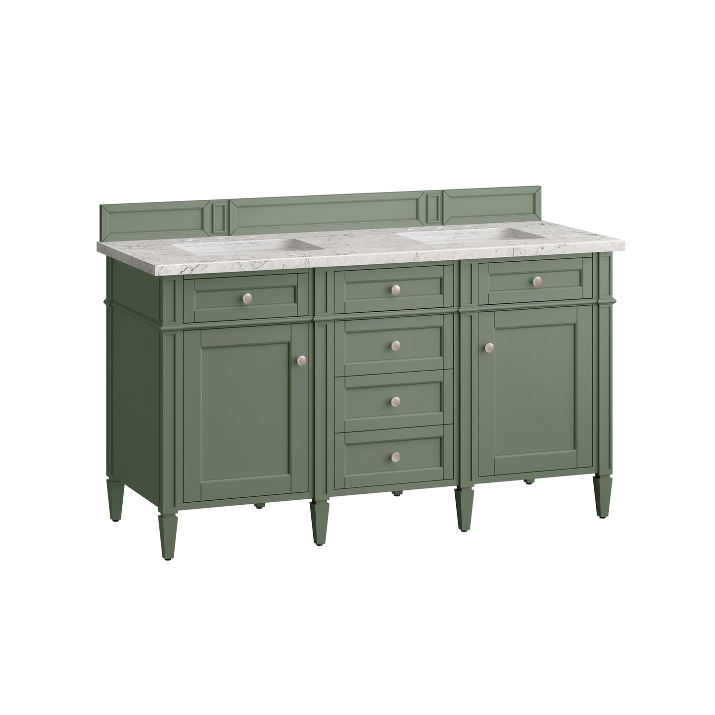 Brittany 60" Double Vanity, Smokey Celadon w/ 3 CM Eternal Jasmine Pearl Top