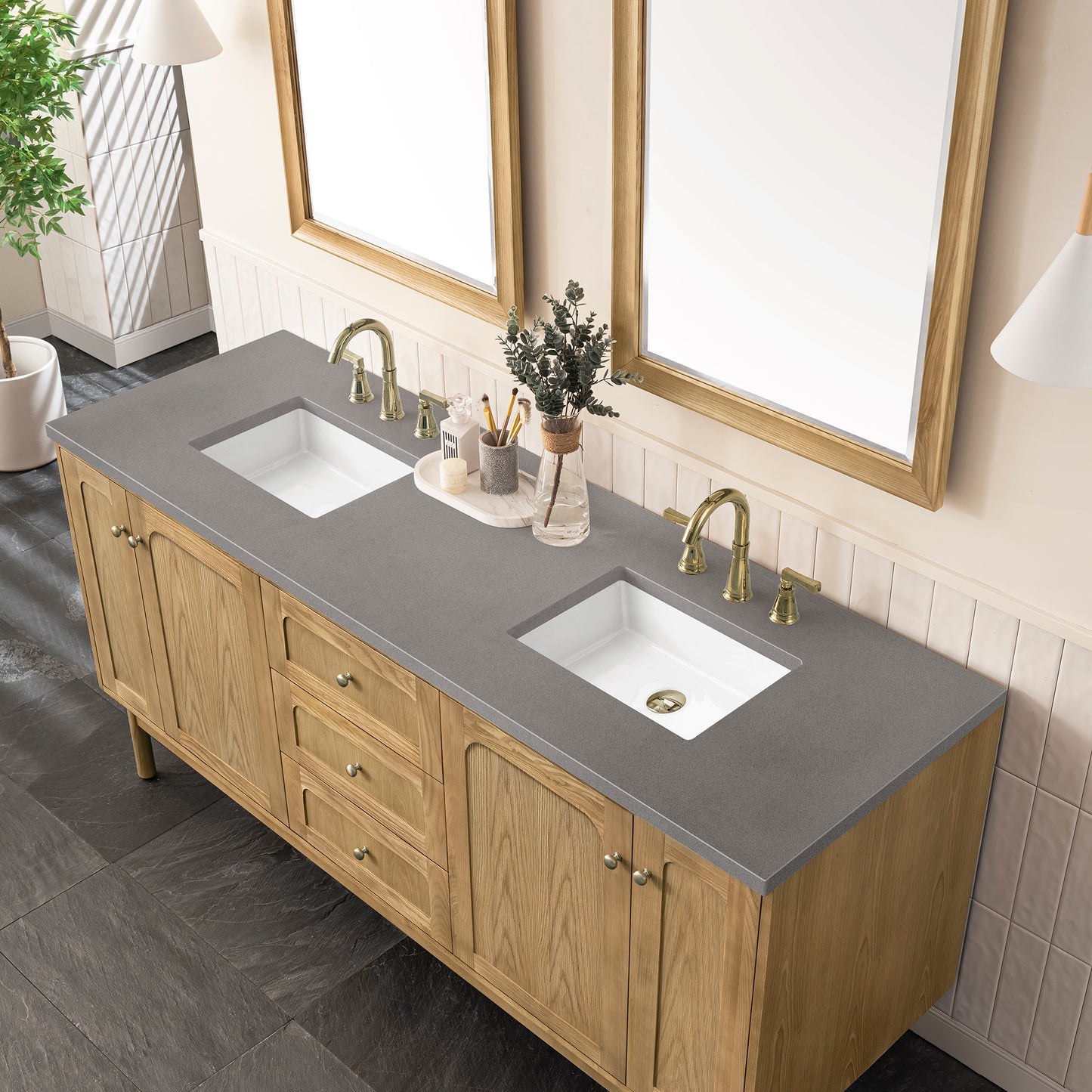 Laurent 72" Double Vanity, Light Natural Oak w/ 3 CM Grey Expo Top