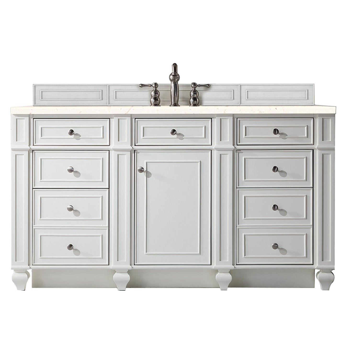 Bristol 60" Single Vanity, Bright White w/ 3 CM Eternal Marfil Quartz Top