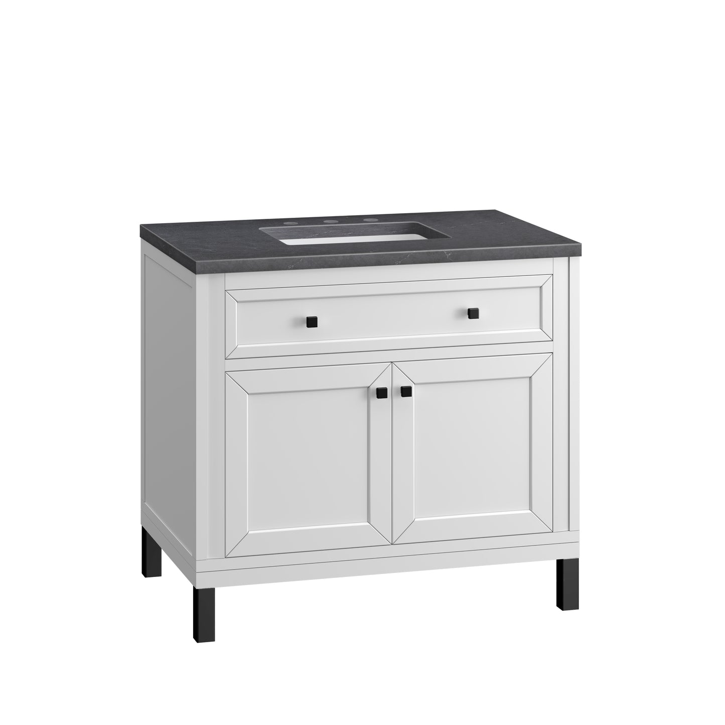 Chicago 36" Single Vanity, Glossy White w/ 3 CM Charcoal Soapstone Top