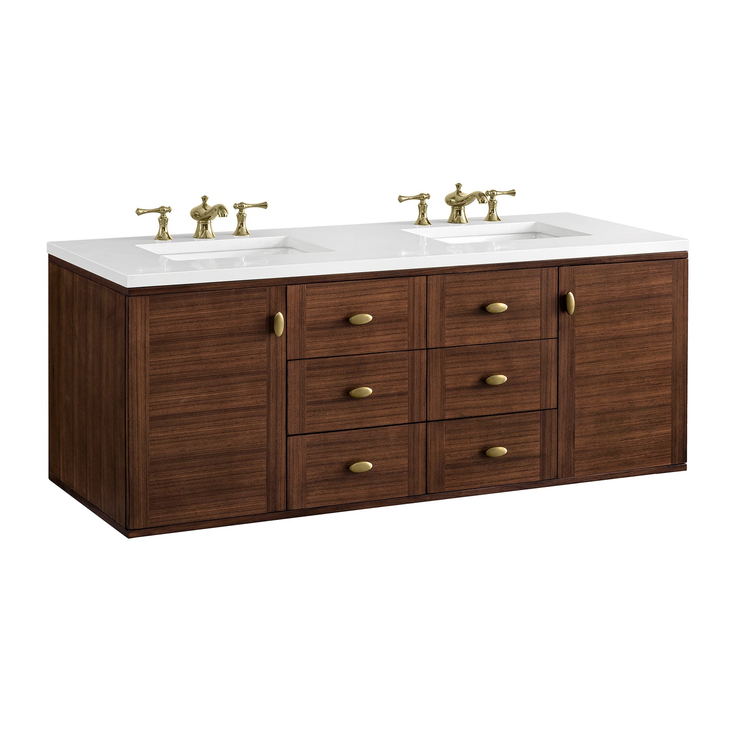 Amberly 60" Double Vanity, Mid-Century Walnut w/ 3 CM White Zeus Top