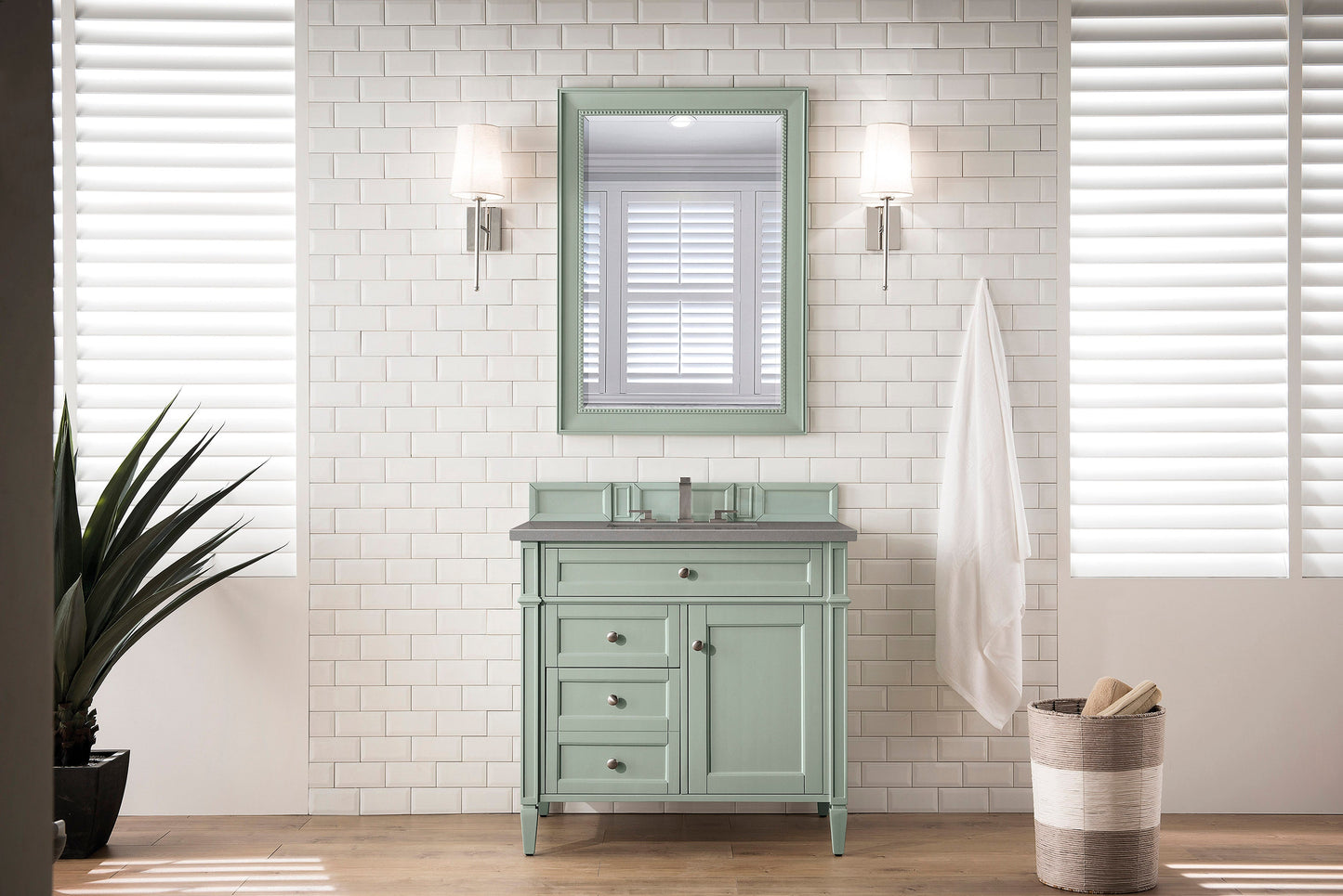 Brittany 36" Single Vanity, Sage Green w/ 3 CM Grey Expo Quartz Top