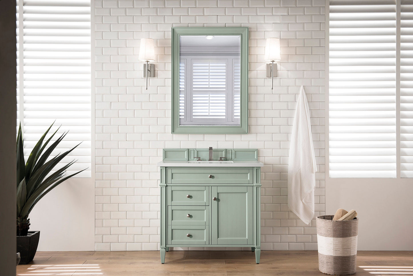 Brittany 36" Single Vanity, Sage Green w/ 3 CM White Zeus Quartz Top