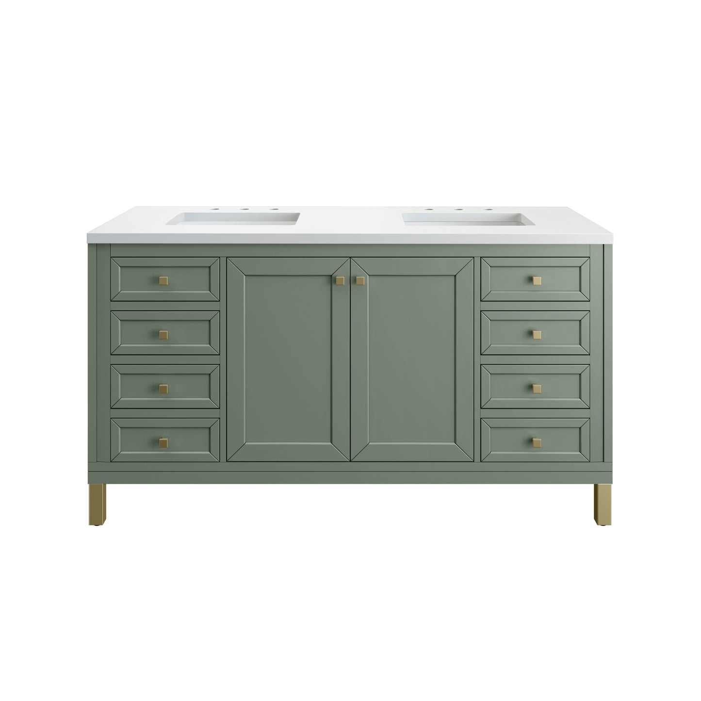 Chicago 60" Double Vanity, Smokey Celadon w/ 3 CM White Zeus Top