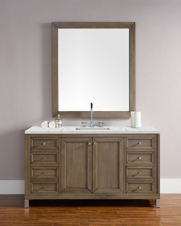 Chicago 60 Single Vanity, Whitewashed Walnut w/ 3 CM Eternal Jasmine Pearl Quartz Top