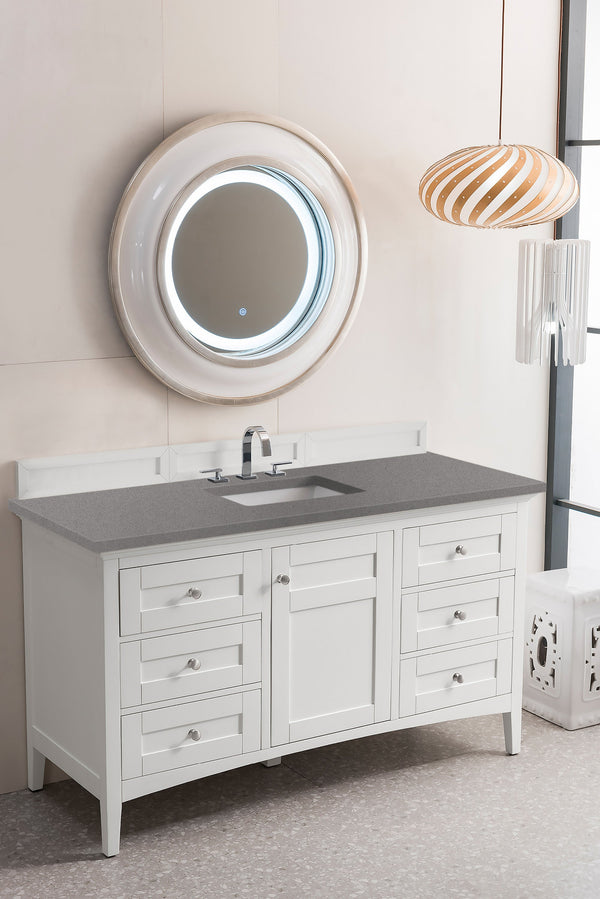 Palisades 60 Single Vanity, Bright White w/ 3 CM Grey Expo Quartz Top