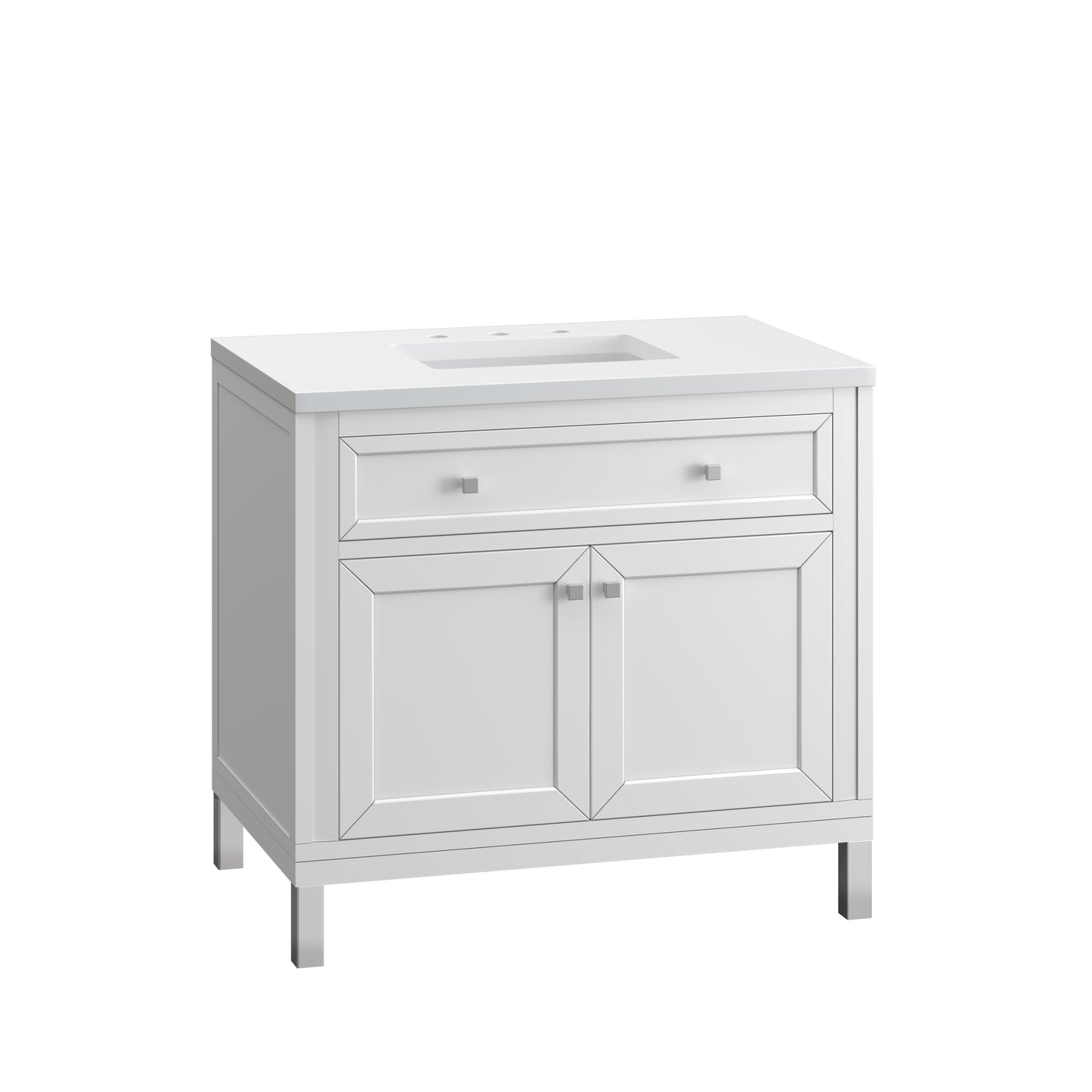 Chicago 36" Single Vanity, Glossy White w/ 3 CM White Zeus Top