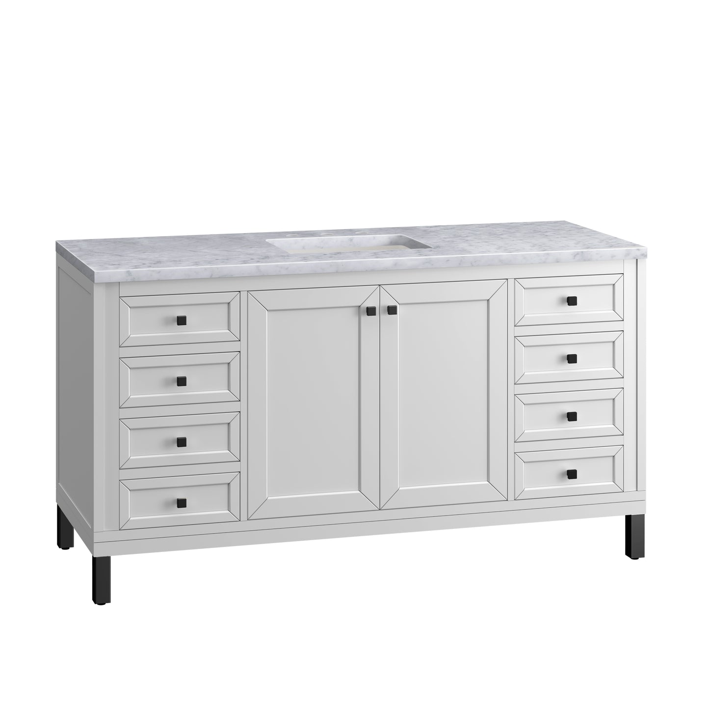 Chicago 60" Single Vanity, Glossy White w/ 3 CM Carrara Marble Top