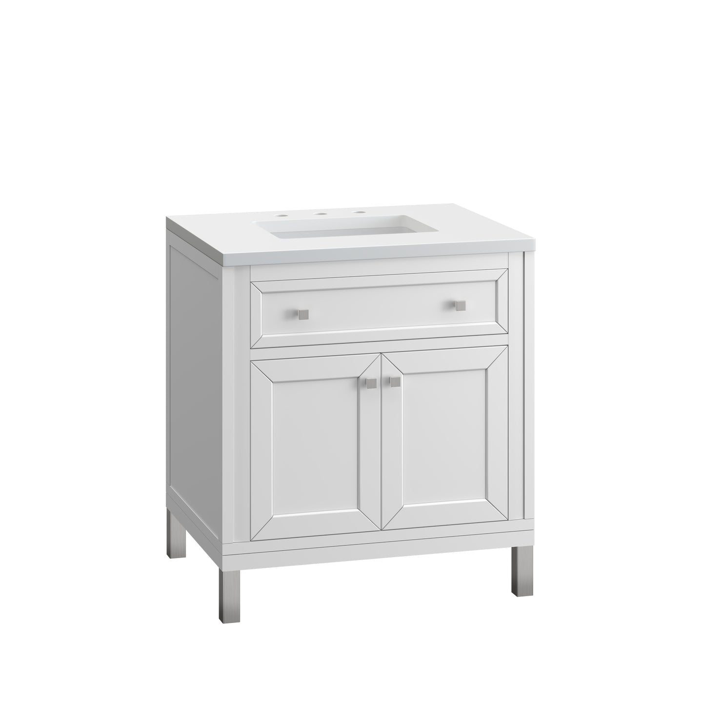 Chicago 30" Single Vanity, Glossy White w/ 3 CM White Zeus Top