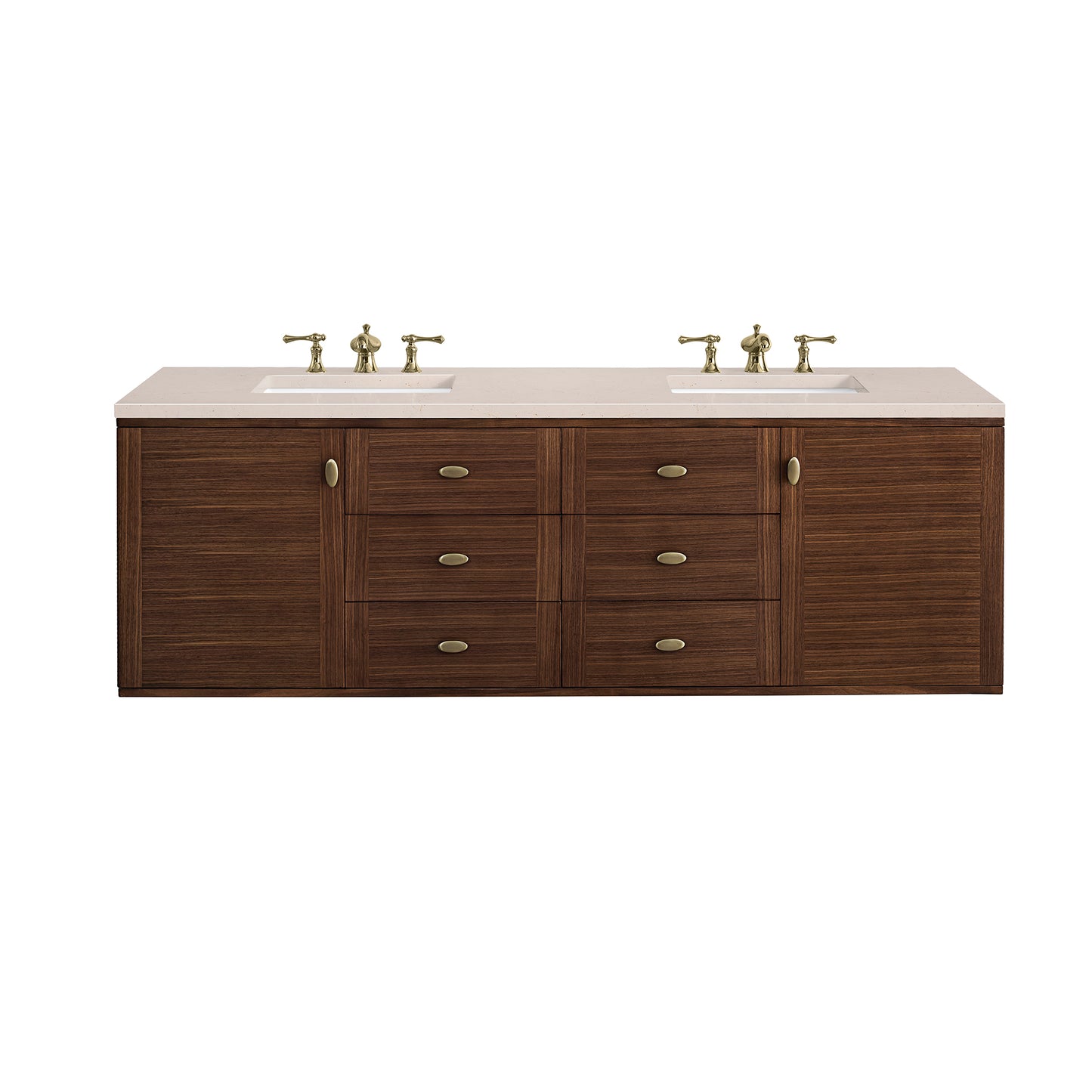 Amberly 72" Double Vanity, Mid-Century Walnut w/ 3 CM Eternal Marfil Top