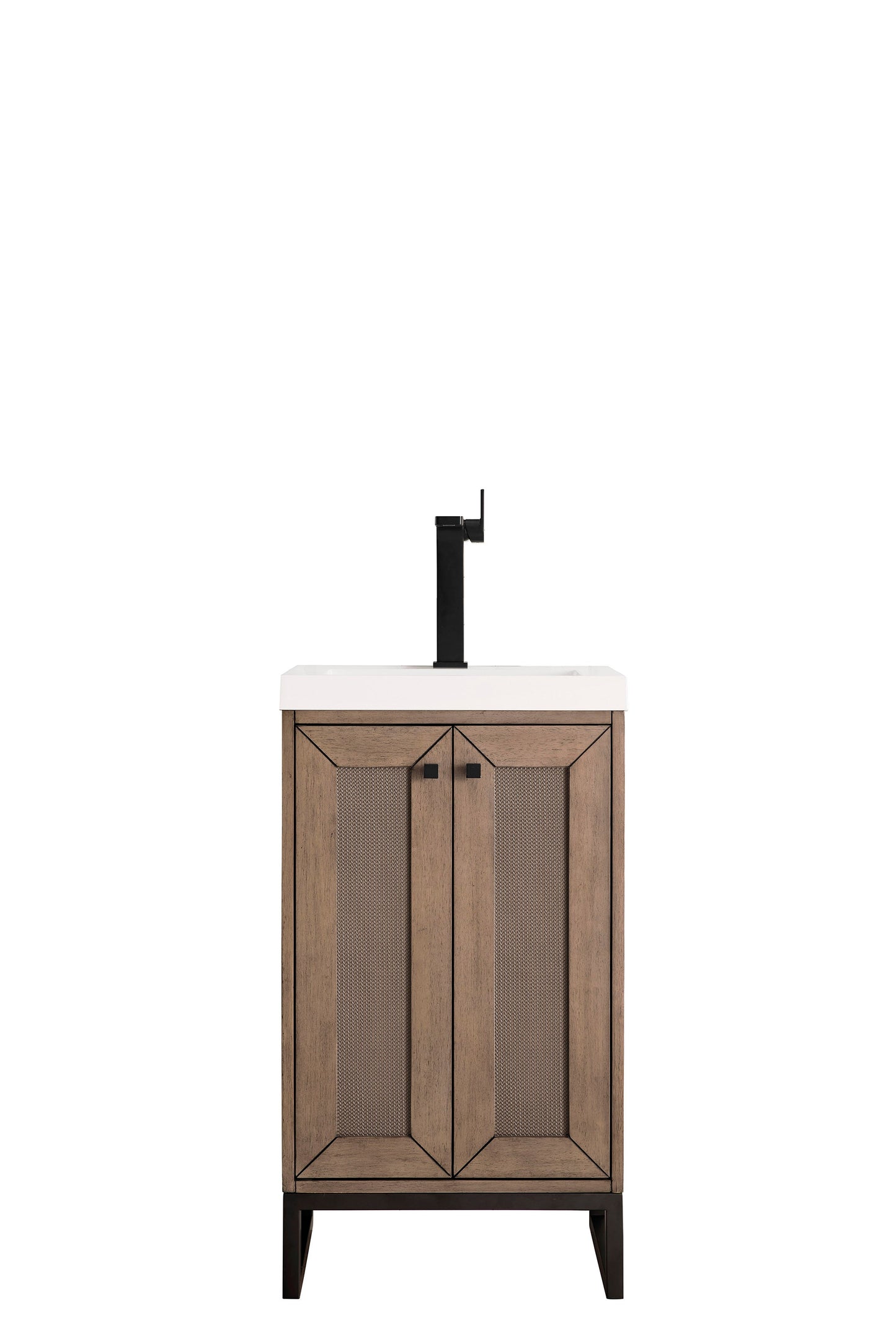 Chianti 20" Single Vanity, Whitewashed Walnut, Matte Black, w/ White Glossy Composite Stone Top