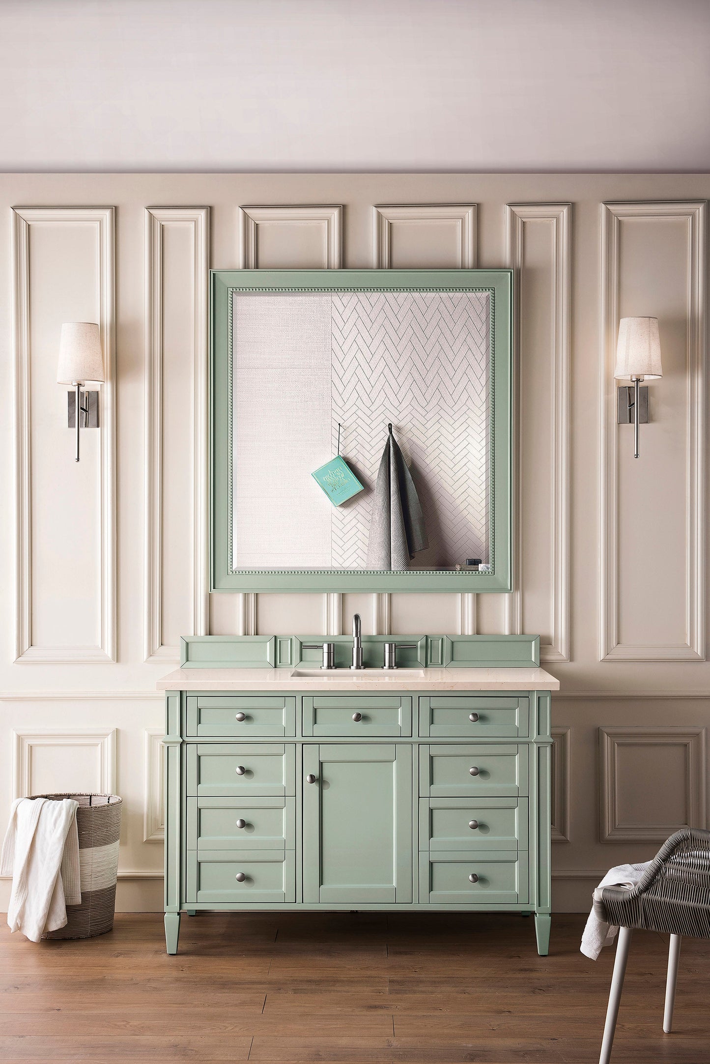 Brittany 48" Single Vanity, Sage Green w/ 3 CM Eternal Marfil Quartz Top