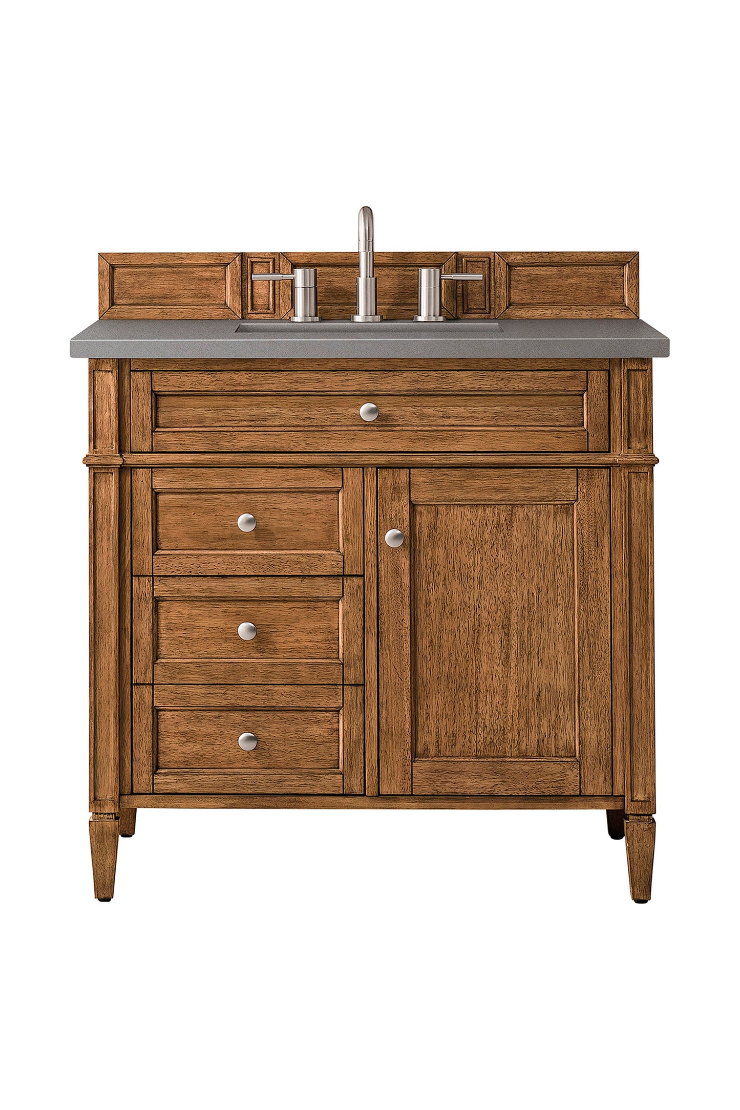 Brittany 36" Single Vanity, Saddle Brown w/ 3 CM Grey Expo Quartz Top