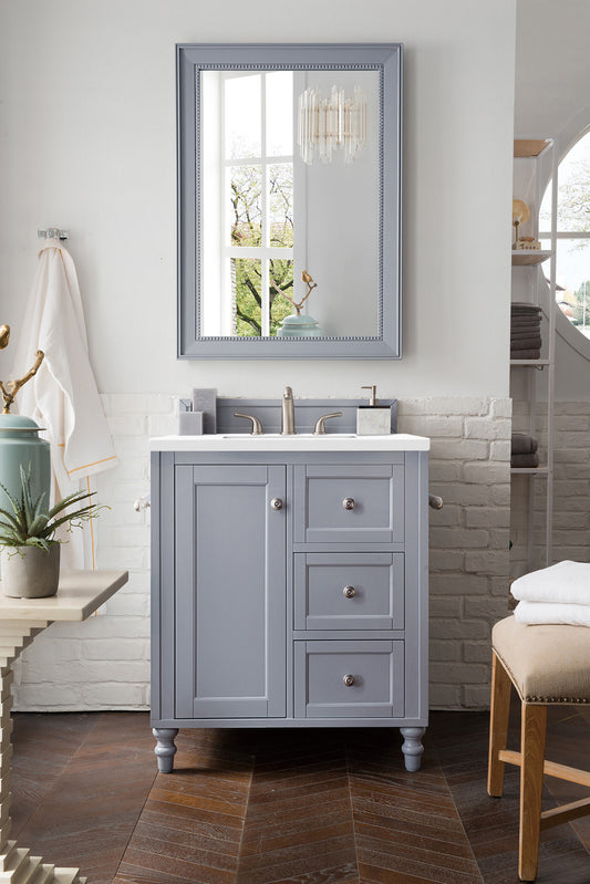 Copper Cove Encore 30" Single Vanity, Silver Gray w/ 3 CM White Zeus Quartz Top