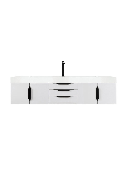 Mercer Island 72" Single Vanity, Glossy White, Matte Black w/ Glossy White Composite Stone Top