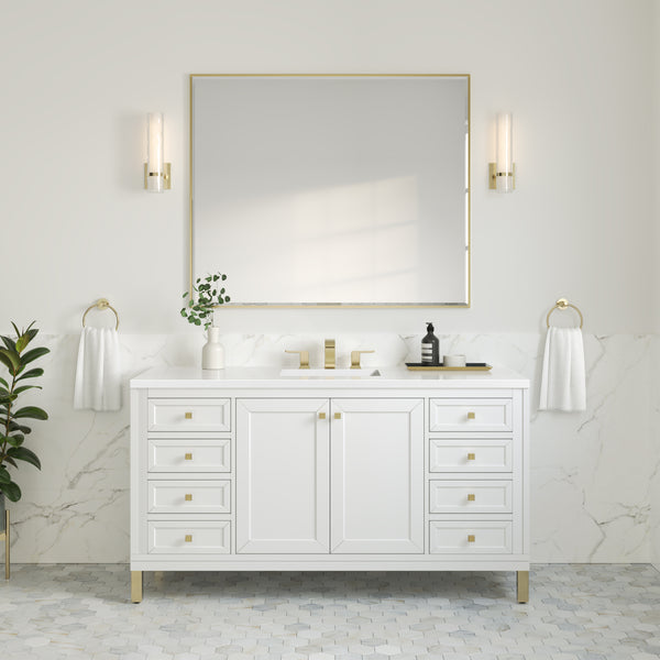 Chicago 60 Single Vanity, Glossy White w/ 3 CM White Zeus Top