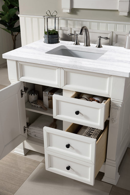 Brookfield 36" Single Vanity, Bright White w/ 3 CM Arctic Fall Solid Surface Top