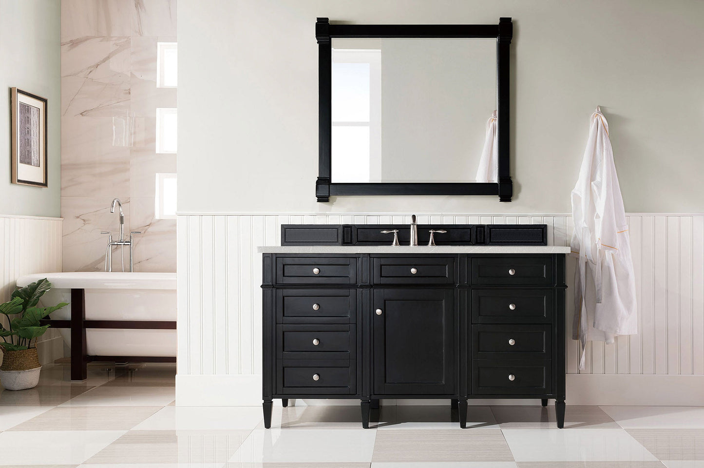 Brittany 60" Single Vanity, Black Onyx, w/ 3 CM Eternal Serena Quartz Top