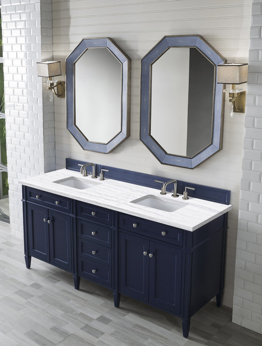 Brittany 72" Double Vanity, Victory Blue w/ 3 CM Arctic Fall Solid Surface Top