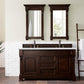 Brookfield 60" Double Vanity, Burnished Mahogany w/ 3 CM Arctic Fall Solid Surface Top