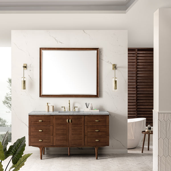 Amberly 60 Single Vanity, Mid-Century Walnut w/ 3 CM Eternal Jasmine Pearl Top