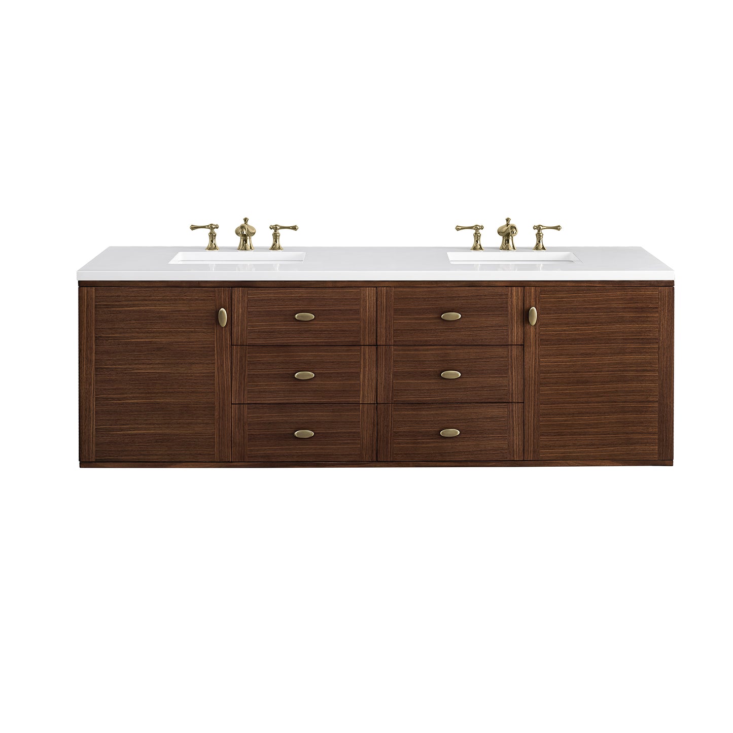 Amberly 72" Double Vanity, Mid-Century Walnut w/ 3 CM White Zeus Top