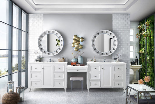 Copper Cove Encore 122" Double Vanity Set, Bright White w/ 3 CM White Zeus Quartz Top