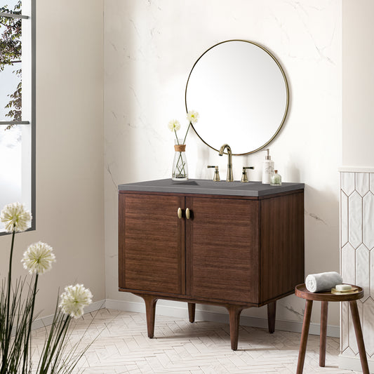 Amberly 36" Single Vanity, Mid-Century Walnut w/ 3 CM Grey Expo Top