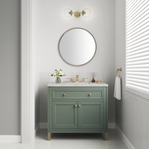 Chicago 36 Single Vanity, Smokey Celadon w/ 3 CM Eternal Jasmine Pearl Top