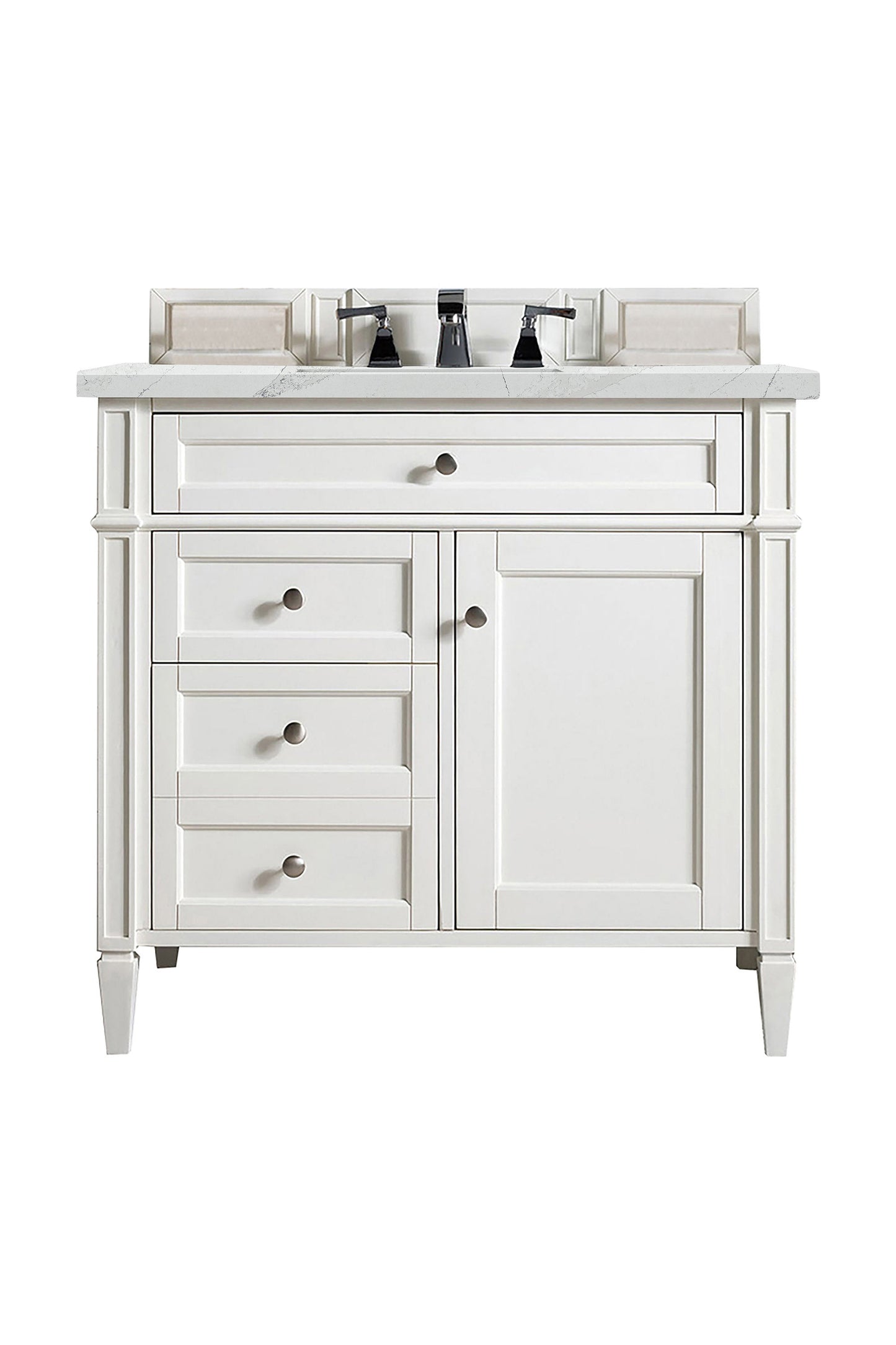 Brittany 36" Single Vanity, Bright White w/ 3 CM Ethereal Noctis Quartz Top