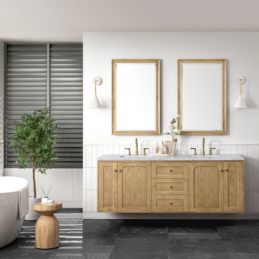 Laurent 72" Double Vanity, Light Natural Oak w/ 3 CM Carrara Marble Top