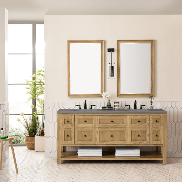 Breckenridge 72 Double Vanity, Light Natural Oak w/ 3 CM Grey Expo Top