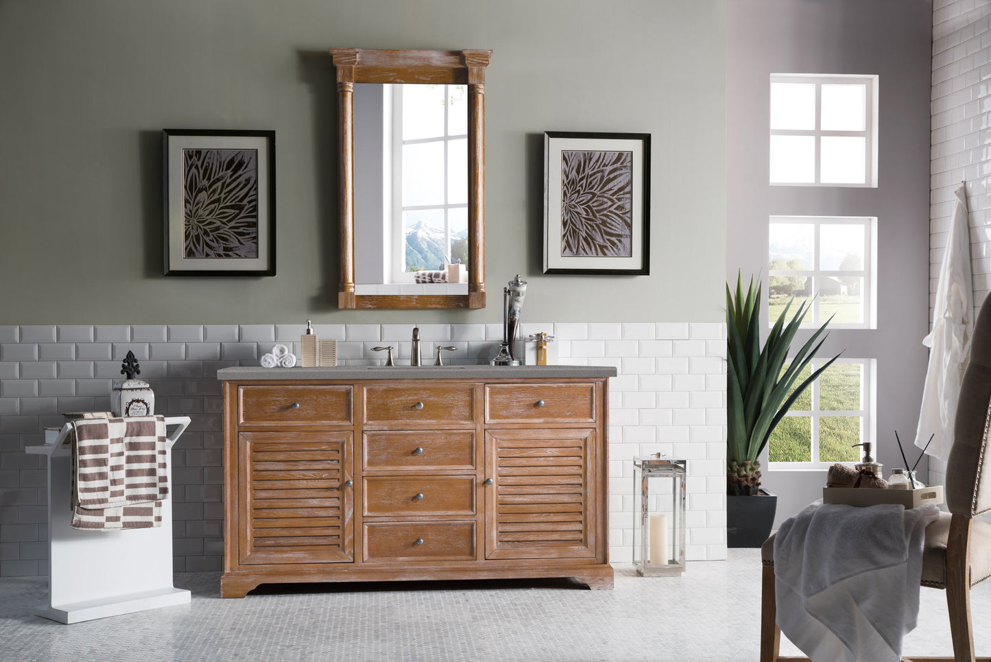 Savannah 60" Single Vanity, Driftwood w/ 3 CM Grey Expo Quartz Top