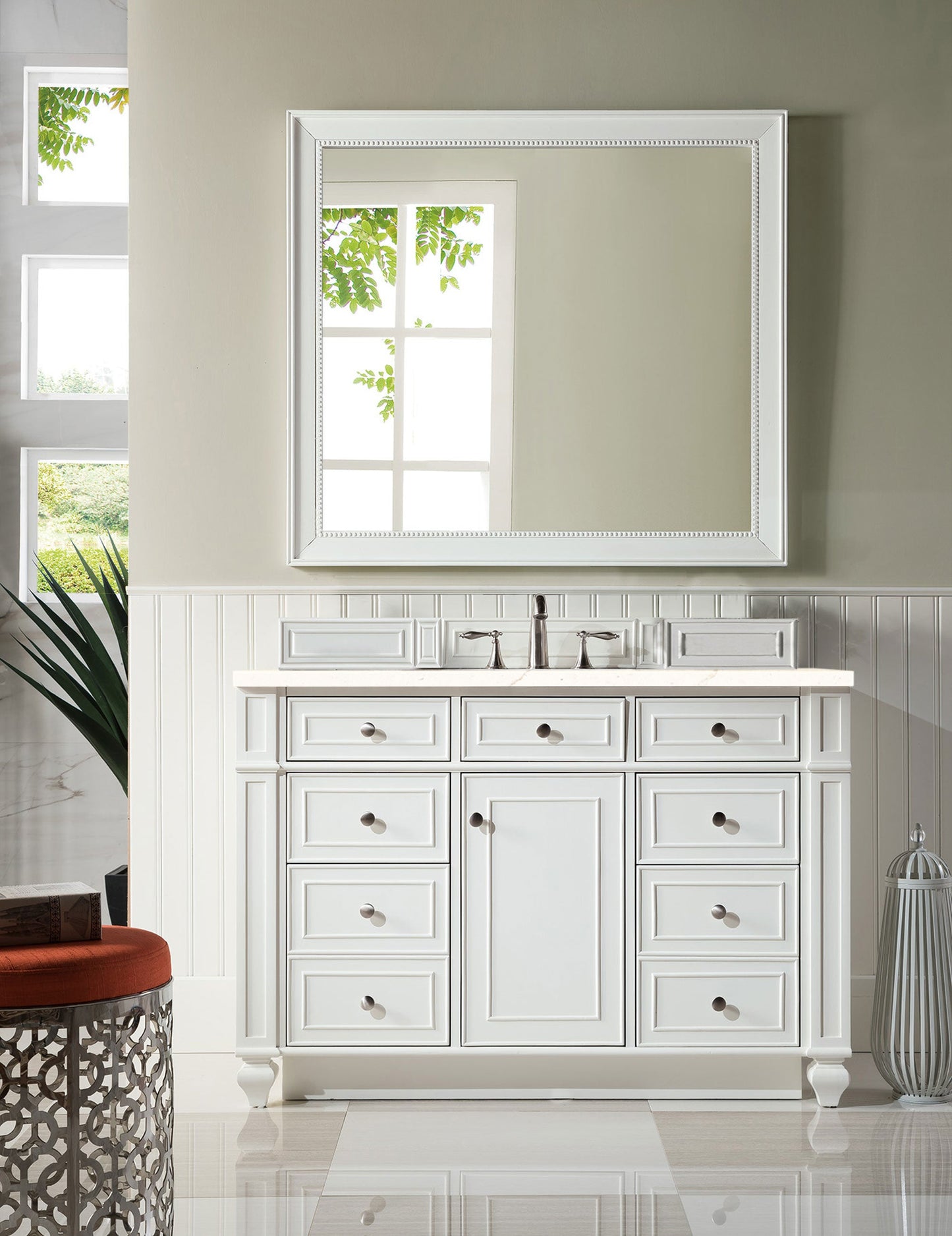 Bristol 48" Single Vanity, Bright White w/ 3 CM Eternal Marfil Quartz Top