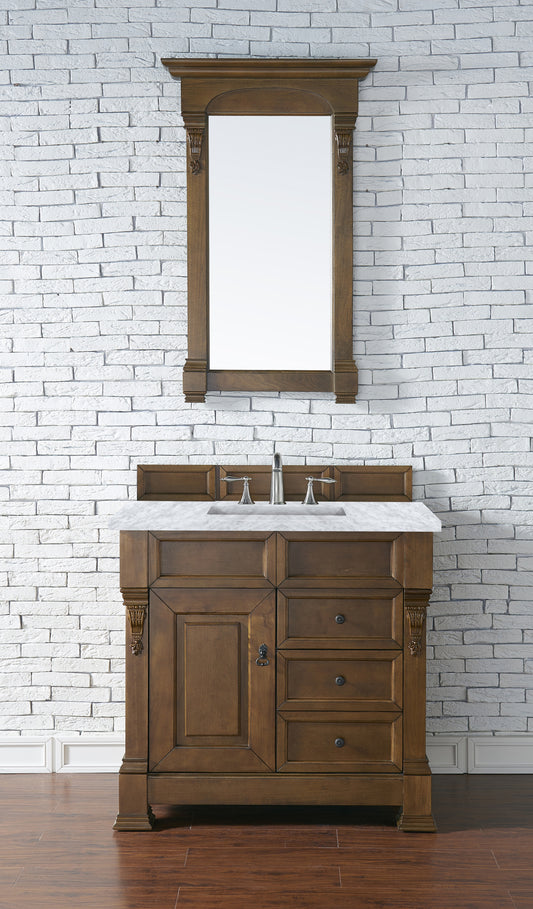 Brookfield 36" Single Vanity, Country Oak w/ 3 CM Carrara Marble Top