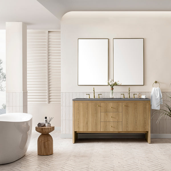 Hudson 60 Double Vanity, Light Natural Oak w/ 3 CM Grey Expo Top