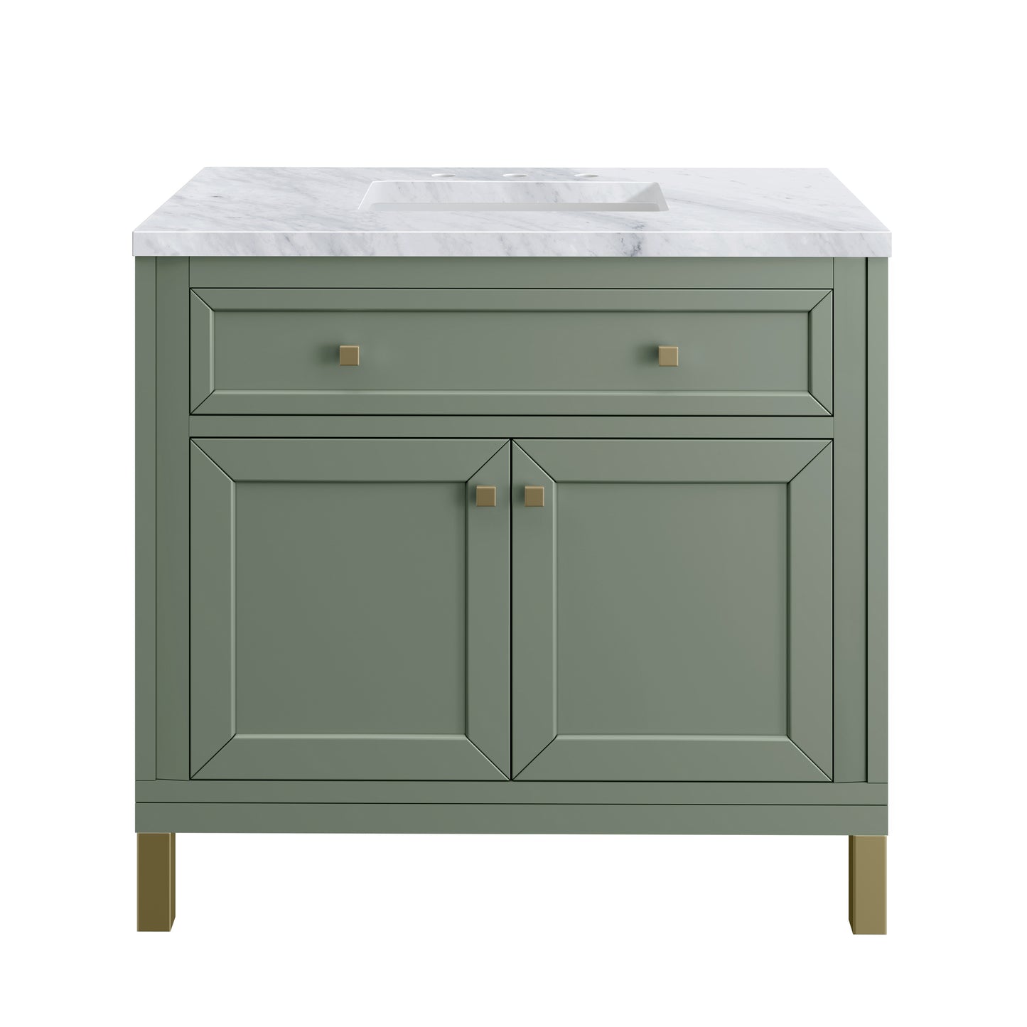 Chicago 36" Single Vanity, Smokey Celadon w/ 3 CM Carrara Marble Top