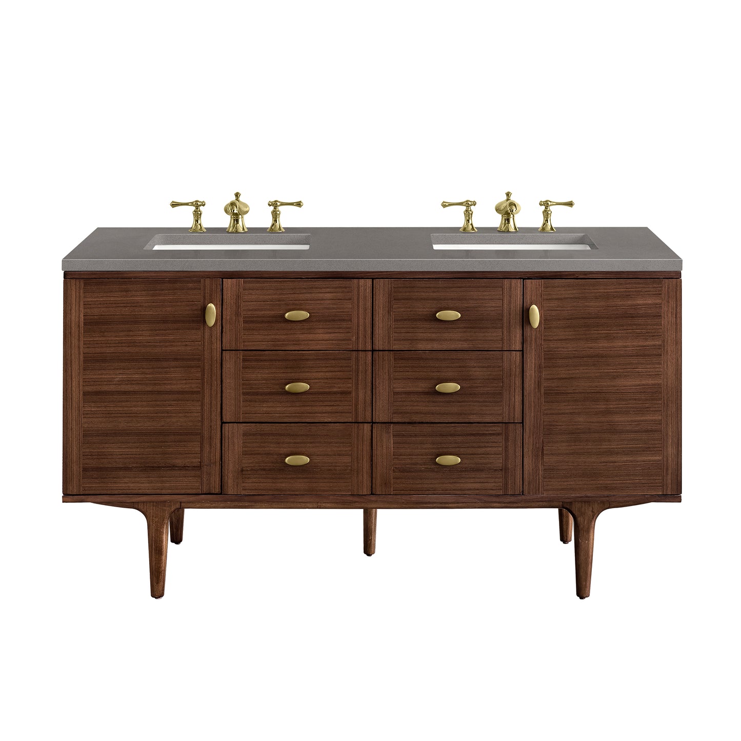 Amberly 60" Double Vanity, Mid-Century Walnut w/ 3 CM Grey Expo Top