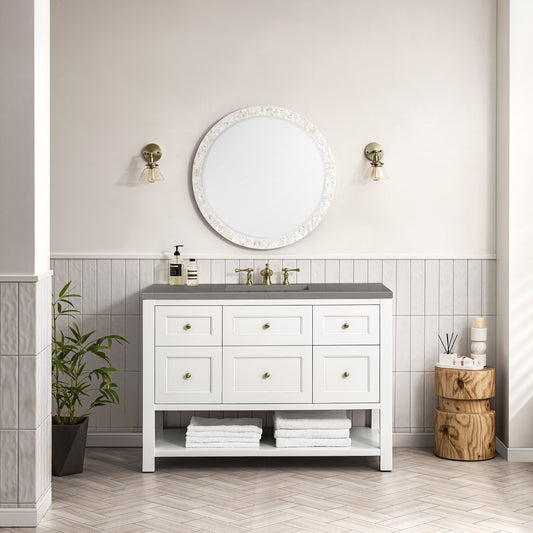 Breckenridge 48" Single Vanity, Bright White w/ 3 CM Grey Expo Top