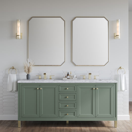 Chicago 72" Double Vanity, Smokey Celadon w/ 3 CM Carrara Marble Top