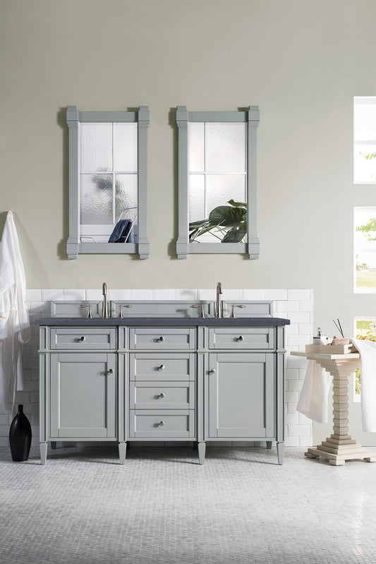 Brittany 60" Double Vanity, Urban Gray w/ 3 CM Charcoal Soapstone Quartz Top