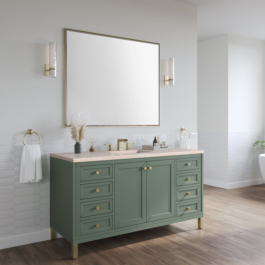 Chicago 60" Single Vanity, Smokey Celadon w/ 3 CM Eternal Marfil Top