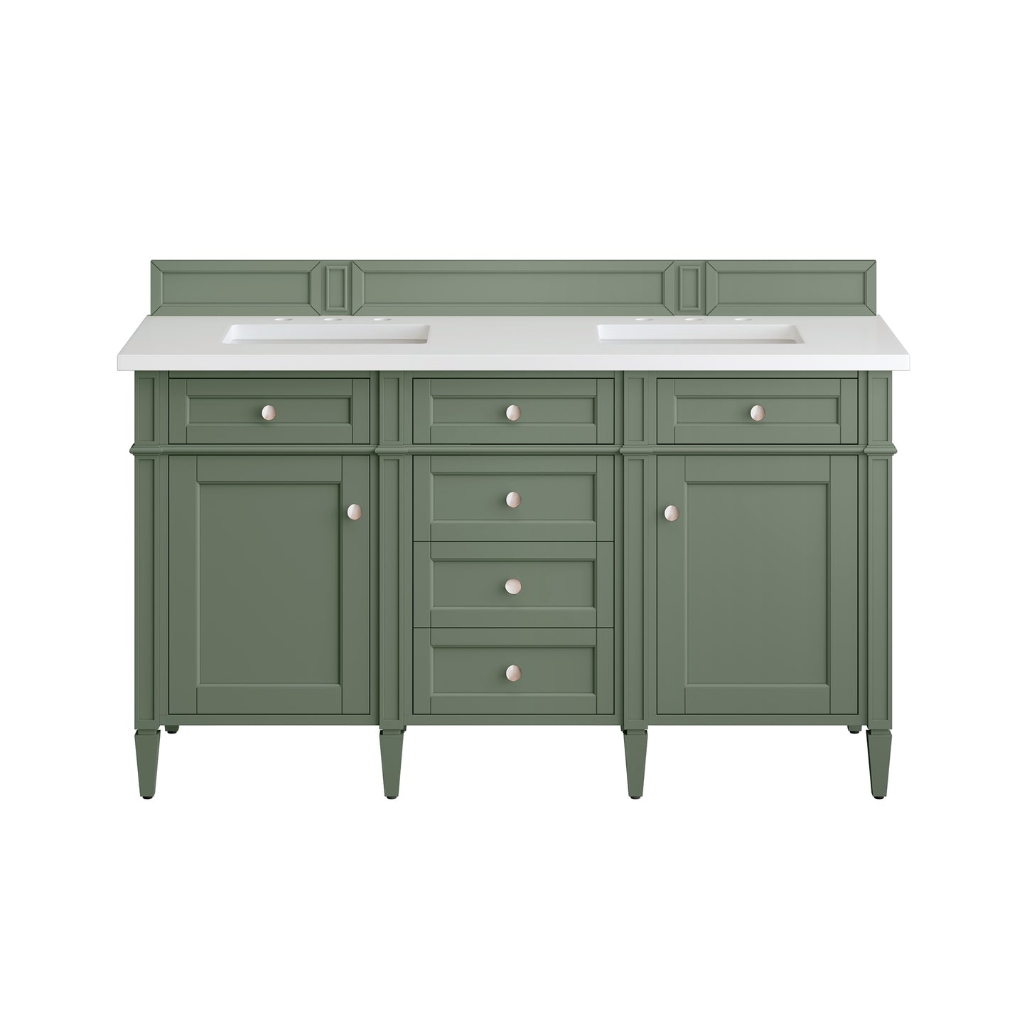 Brittany 60" Double Vanity, Smokey Celadon w/ 3 CM White Zeus Top