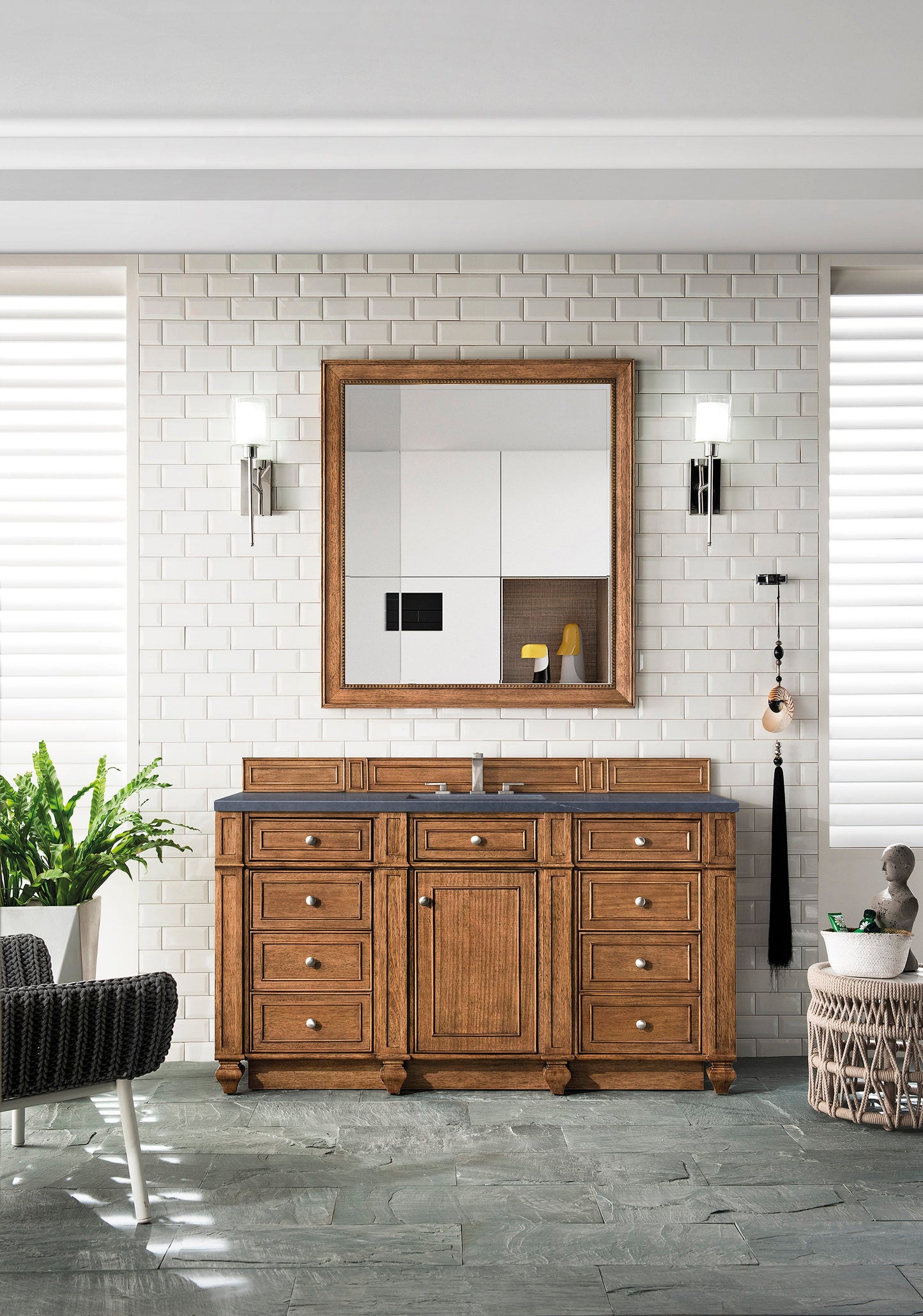 Bristol 60" Single Vanity, Saddle Brown w/ 3 CM Charcoal Soapstone Quartz Top