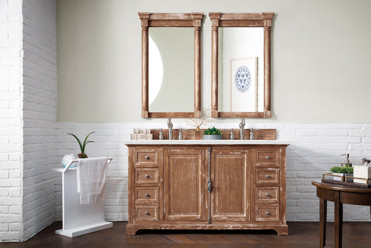 Providence 60" Double Vanity, Driftwood w/ 3 CM White Zeus Quartz Top