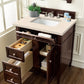 Brittany 30" Single Vanity, Burnished Mahogany, w/ 3 CM Eternal Marfil Quartz Top