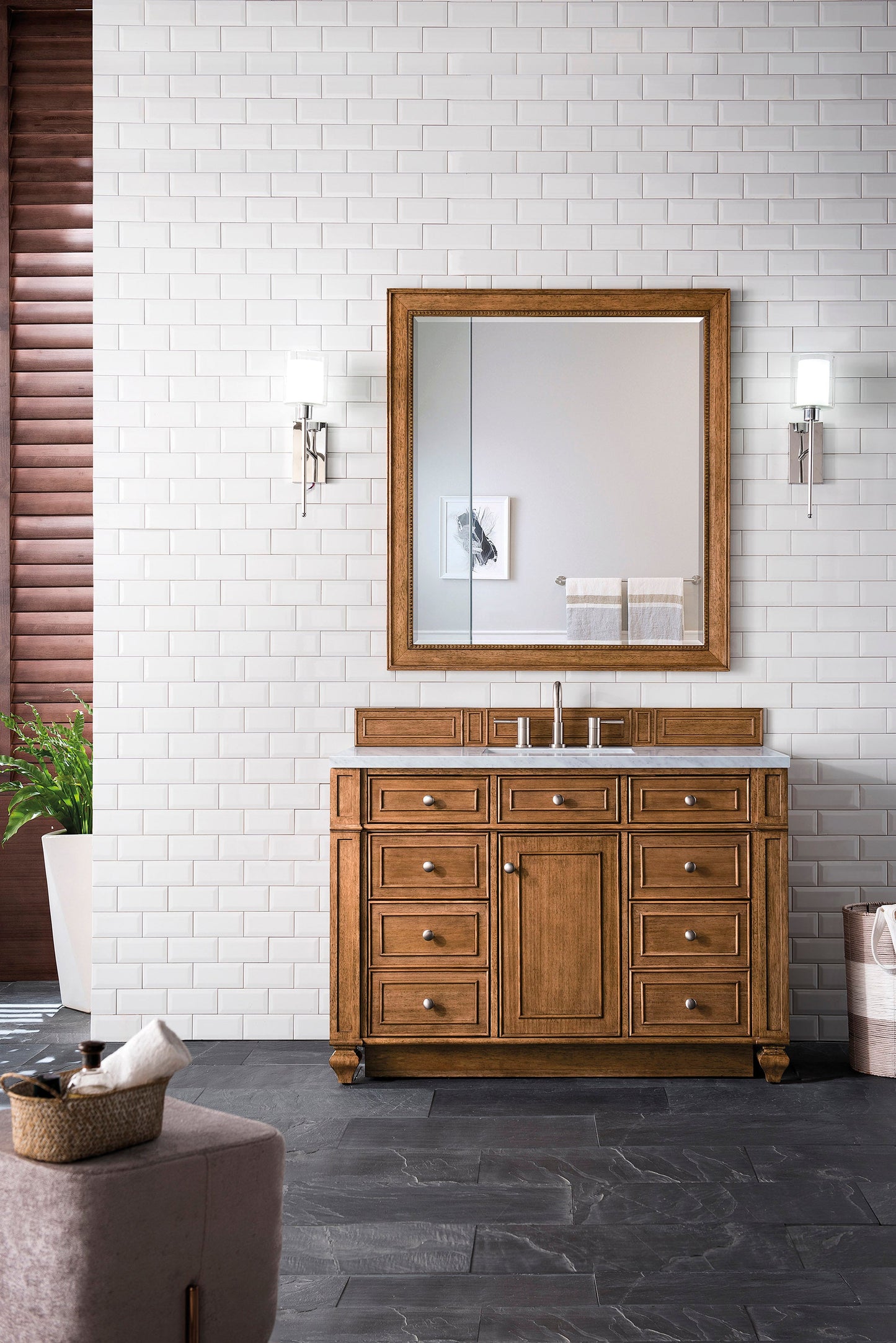 Bristol 48" Single Vanity, Saddle Brown w/ 3 CM Carrara Marble Top