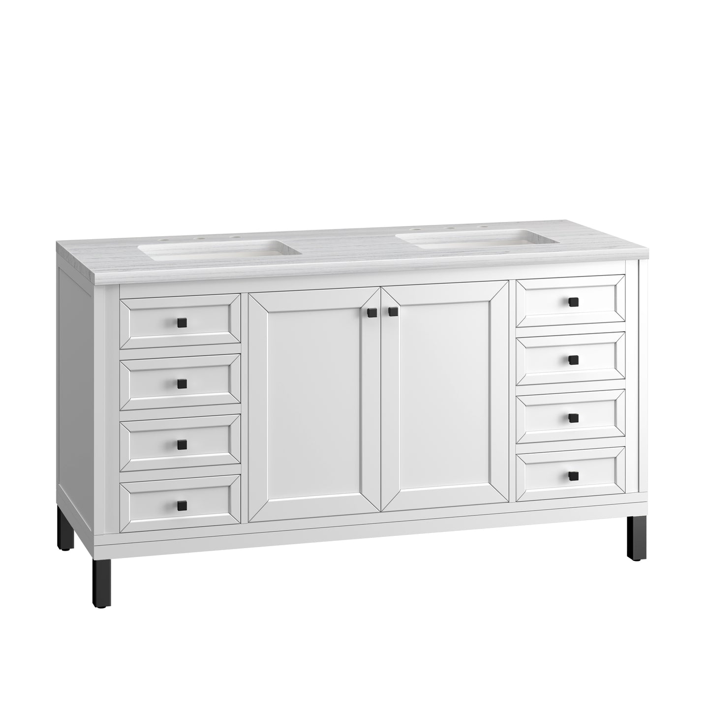 Chicago 60" Double Vanity, Glossy White w/ 3 CM Arctic Fall Top