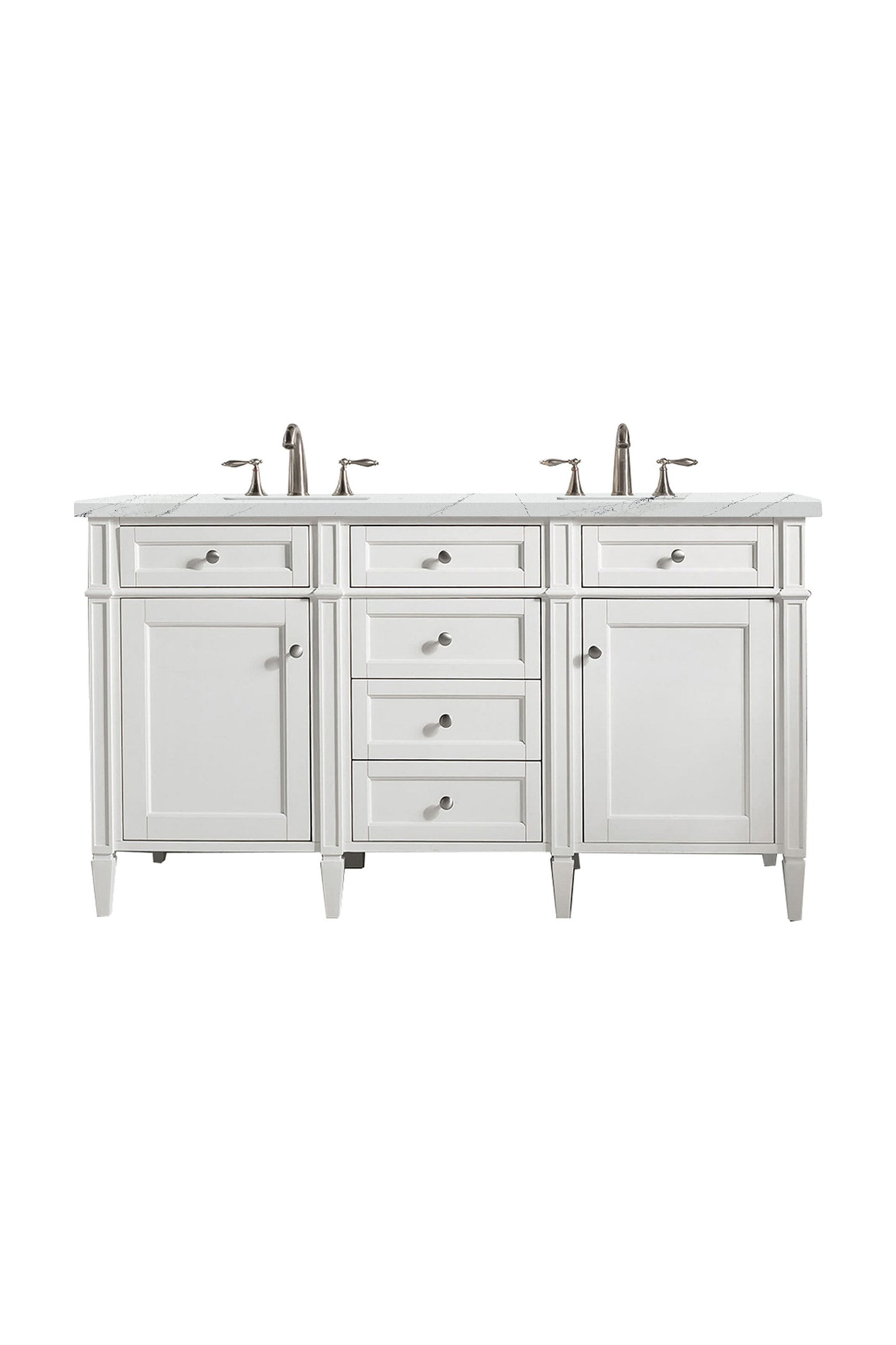 Brittany 60" Double Vanity, Bright White Vanity w/ 3 CM Ethereal Noctis Quartz Top